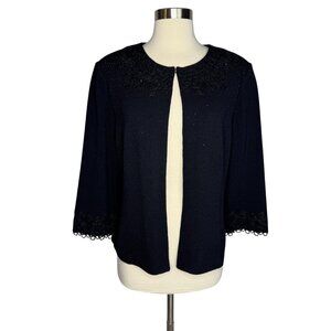 St. John‎ Evening Black Embroidered Rhinestoned Wool Blend Formal Cardigan Sz 14